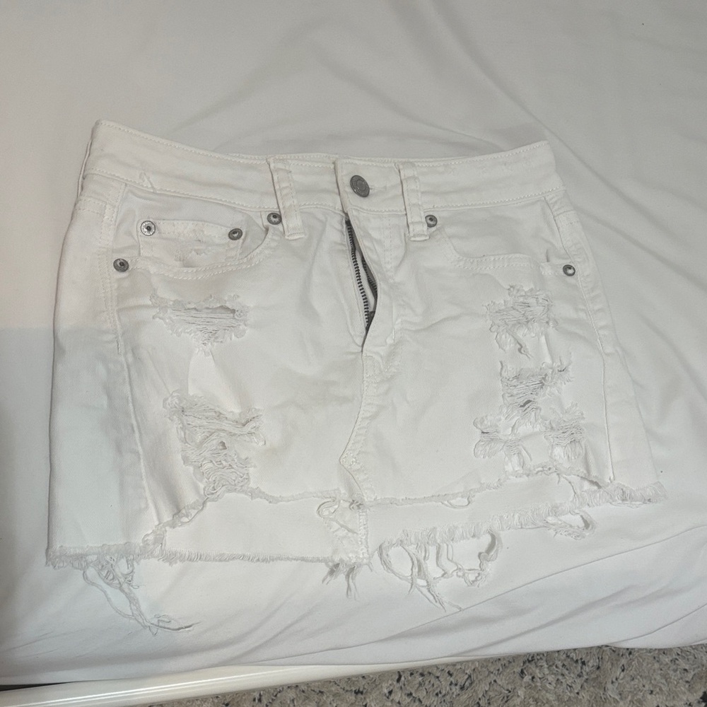 American Eagle Outfitters White Distressed Mini Skirt